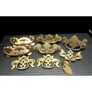 Vintage Salvage Lot of 9 Brass Bronze Drawer Pulls Handles Restoration Dresser